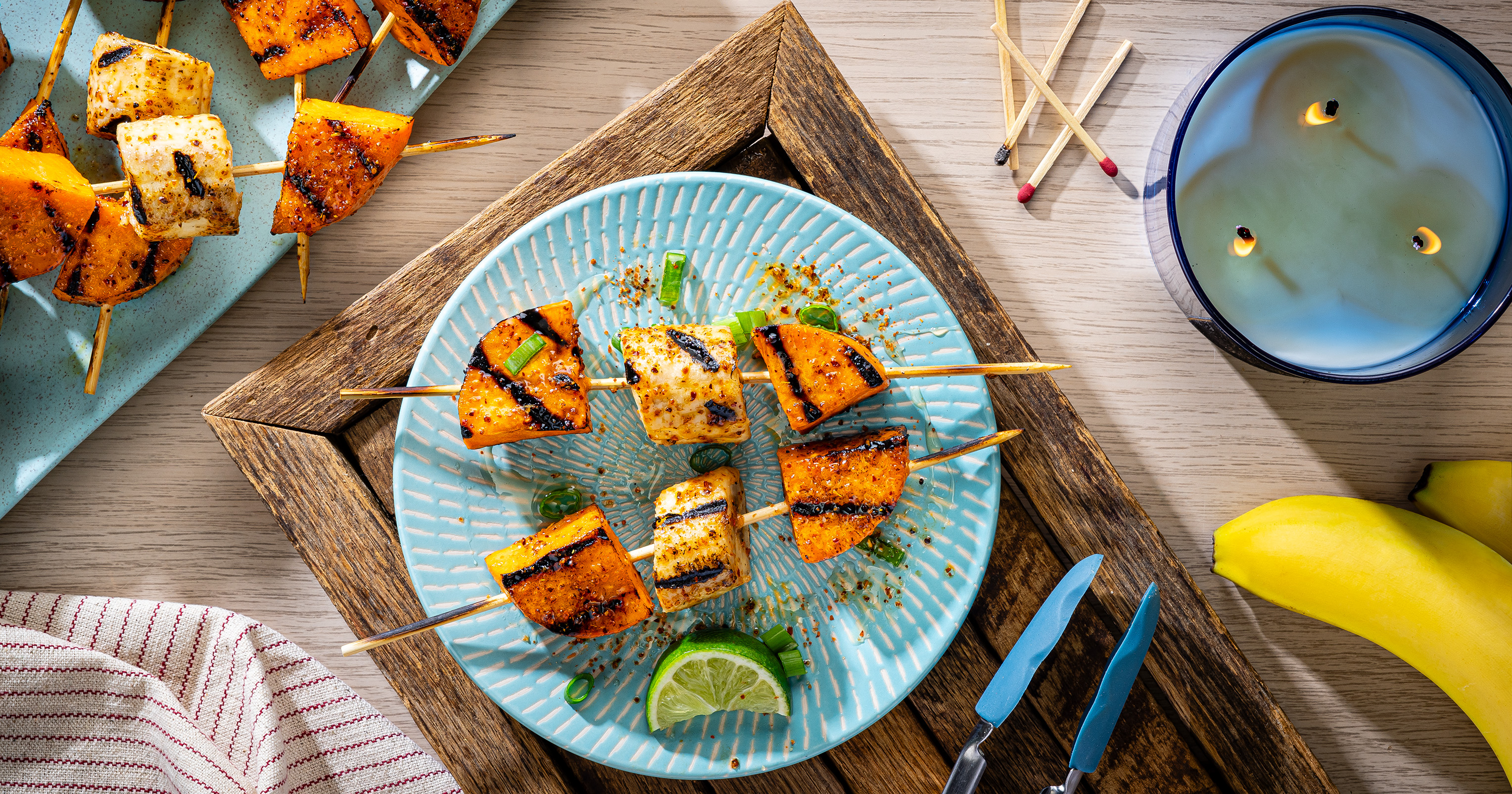 Grilled Chile Lime Banana-Sweet Potato Skewers
